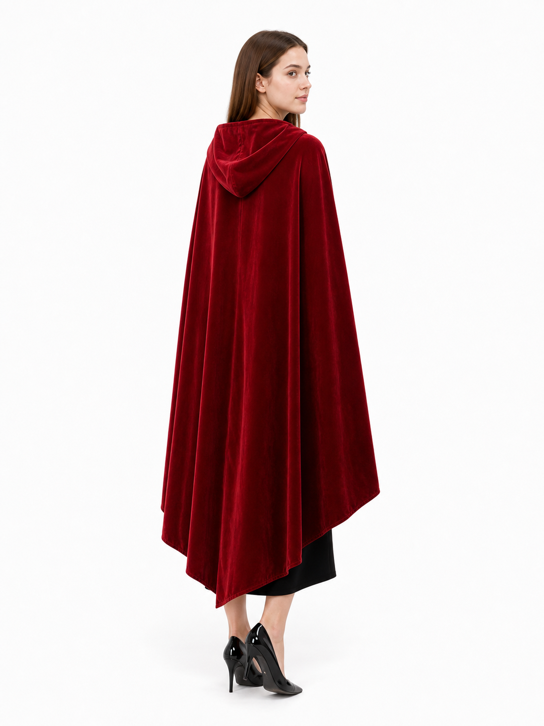 Red medieval carnival cloak with hood