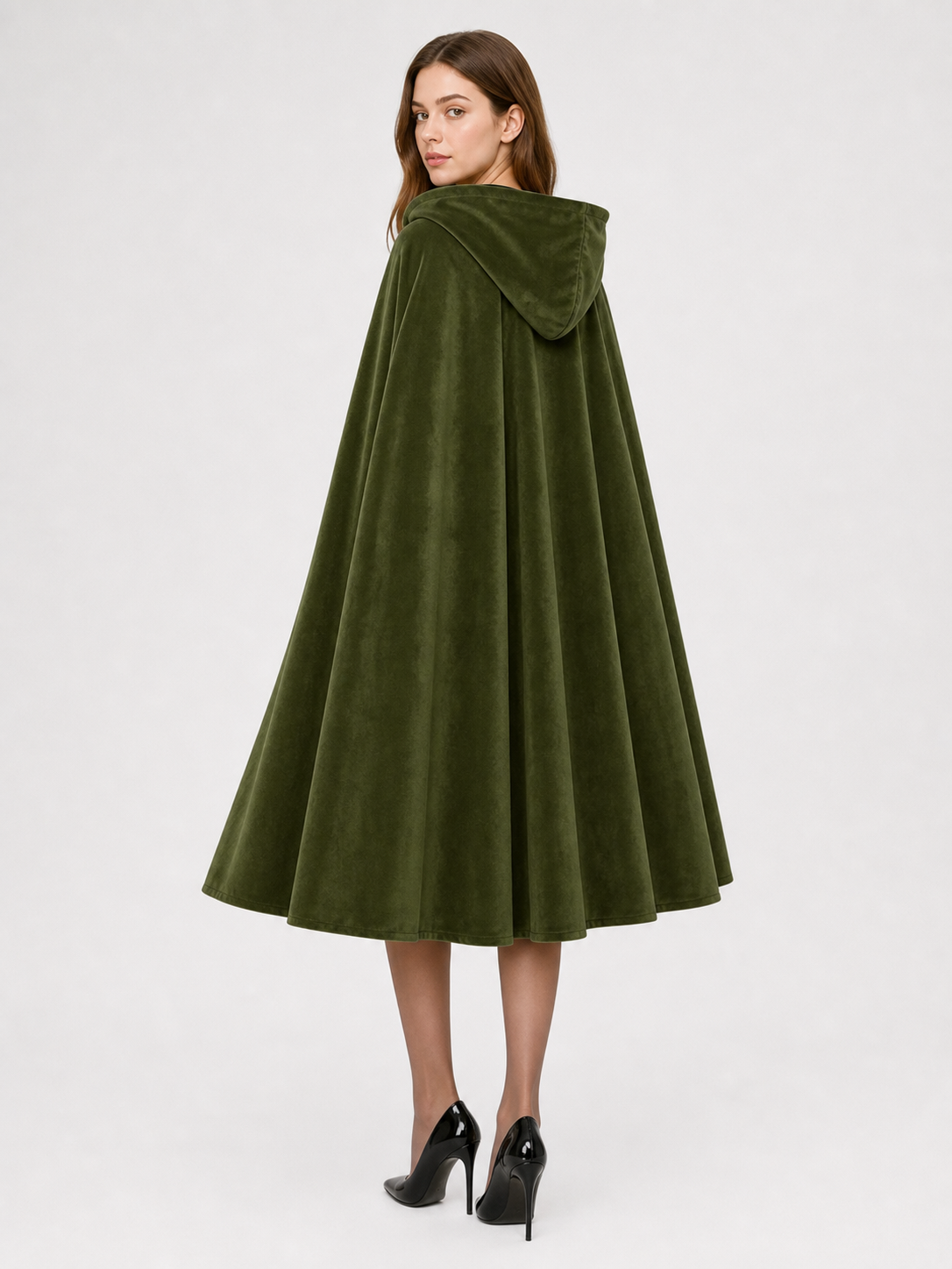 Green Carnival Cloak with a Voluminous Hood