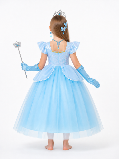 Cinderella Costume with Blue Dress and Accessories back view