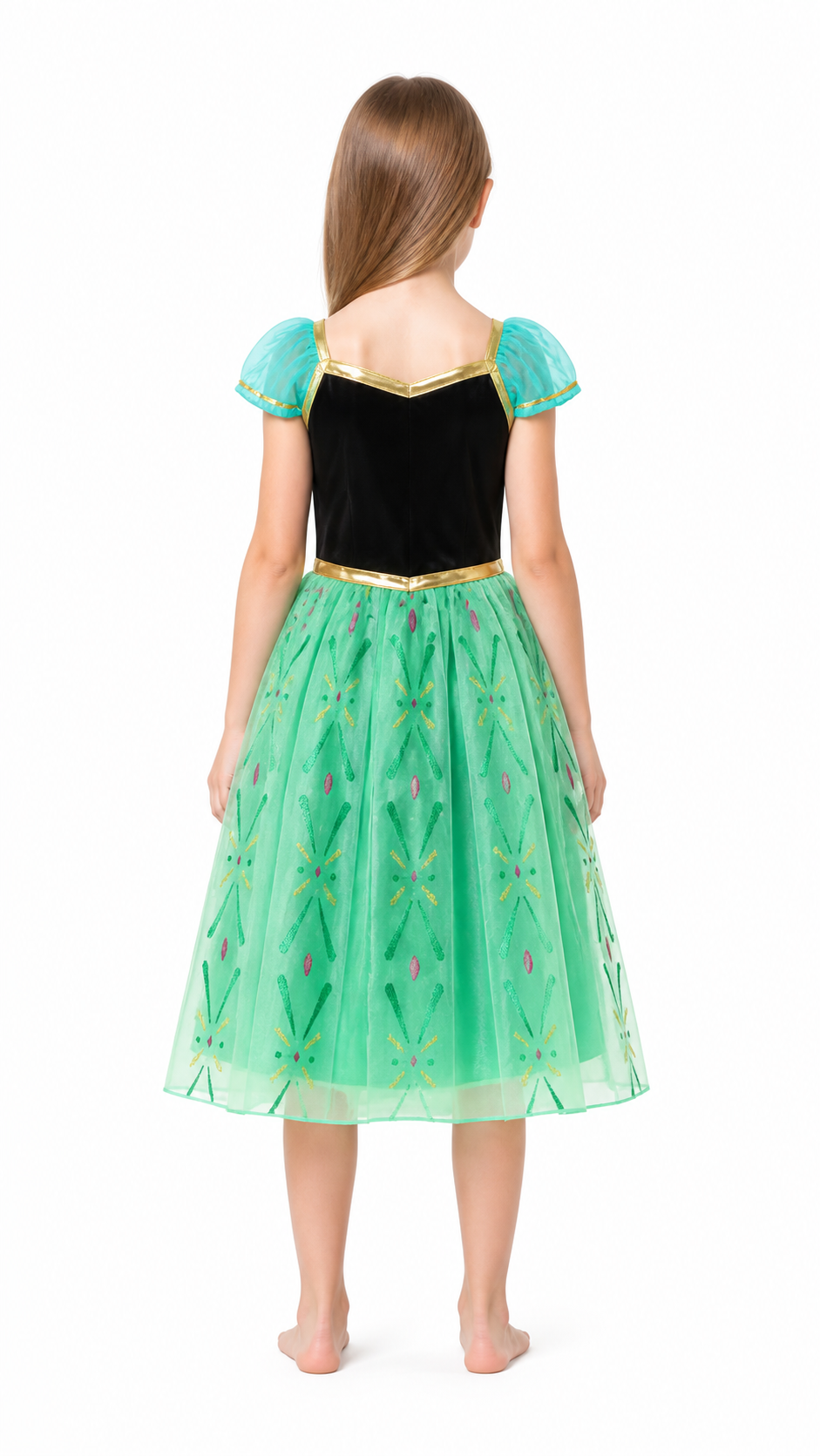 Children’s Frozen dress with mesh and sequins back view