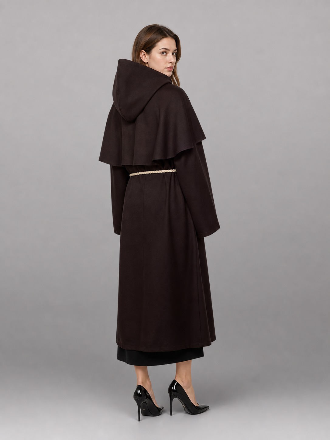 Dark Brown Hooded Costume Cape