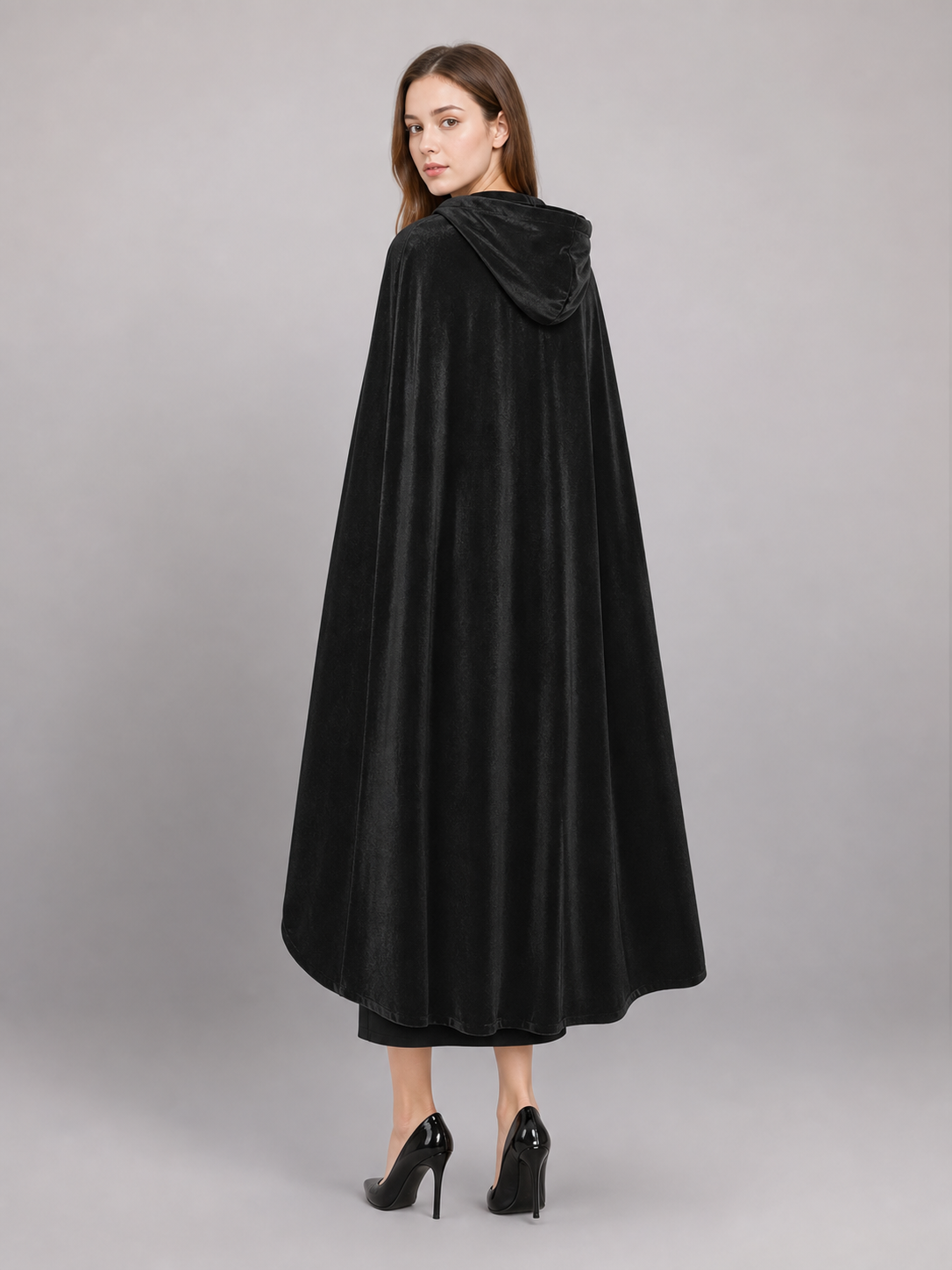 Black medieval hooded costume cloak