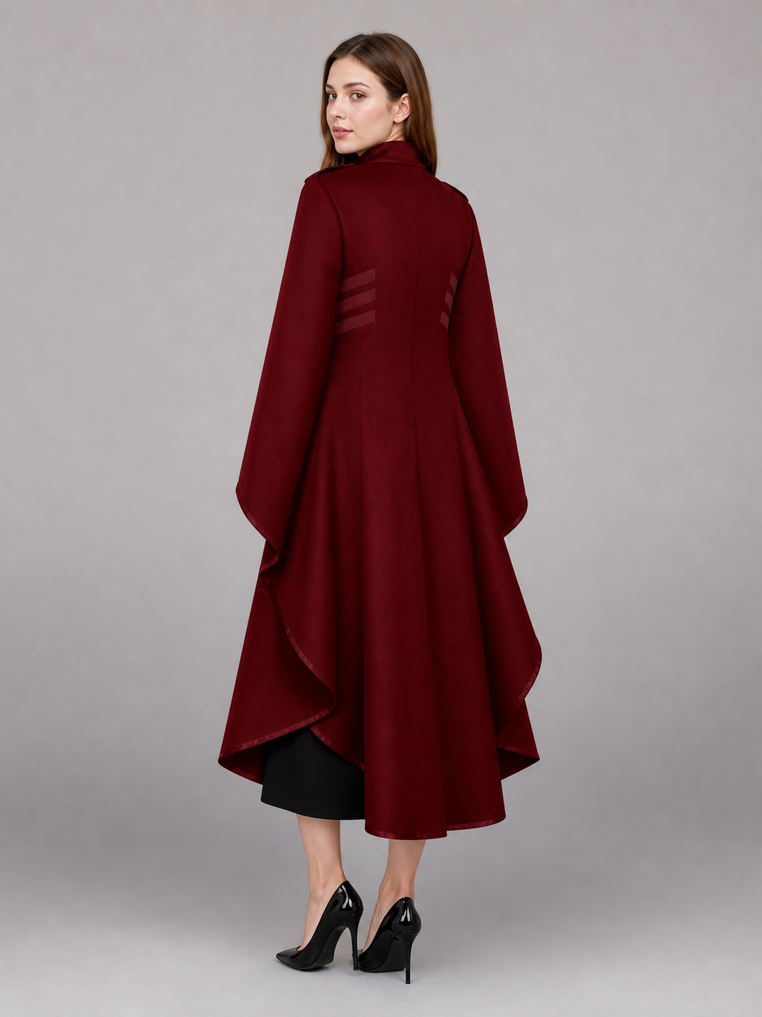 Burgundy Gothic Dress with a Black Panel