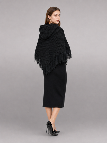Triangular Hooded Poncho Cape with Belt