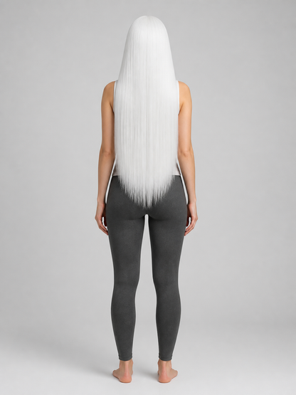 Long Straight White Party Wig with Center Part back view