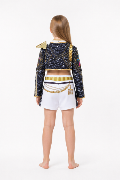 Stage Costume: Black Sequin Jacket with White Shorts back view