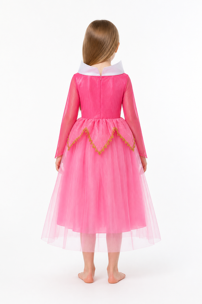 Full White, Pink, and Gold Princess Dress back view