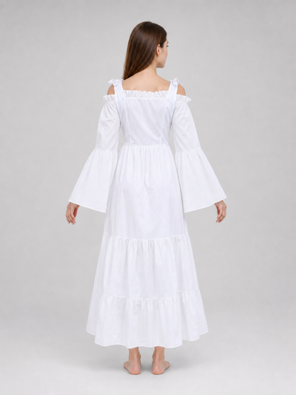 Maxi Dress with Embroidery and Lacing in a Retro Style