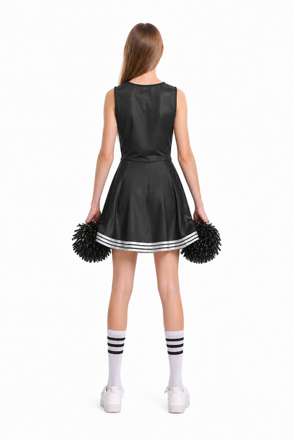 Sleeveless Cheerleading Dress with Pom-Poms and Socks back view