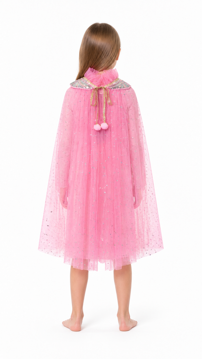 Children's Pink Cape with Stars and Sequins back view