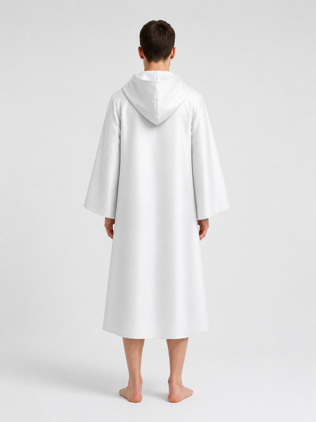 White Hooded Carnival Cloak, Long Cape back view