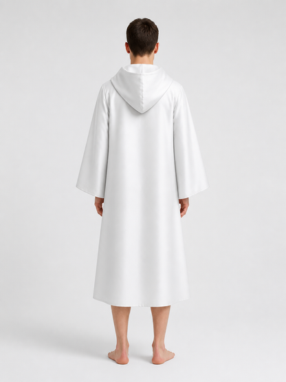 White Hooded Carnival Cloak, Long Cape back view