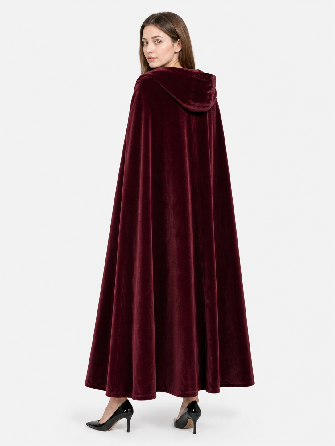 Burgundy Long Carnival Cloak with Hood