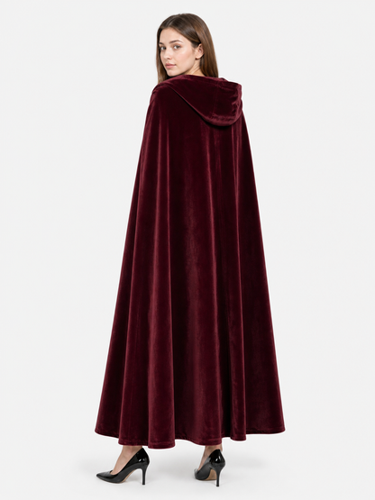 Burgundy Long Carnival Cloak with Hood