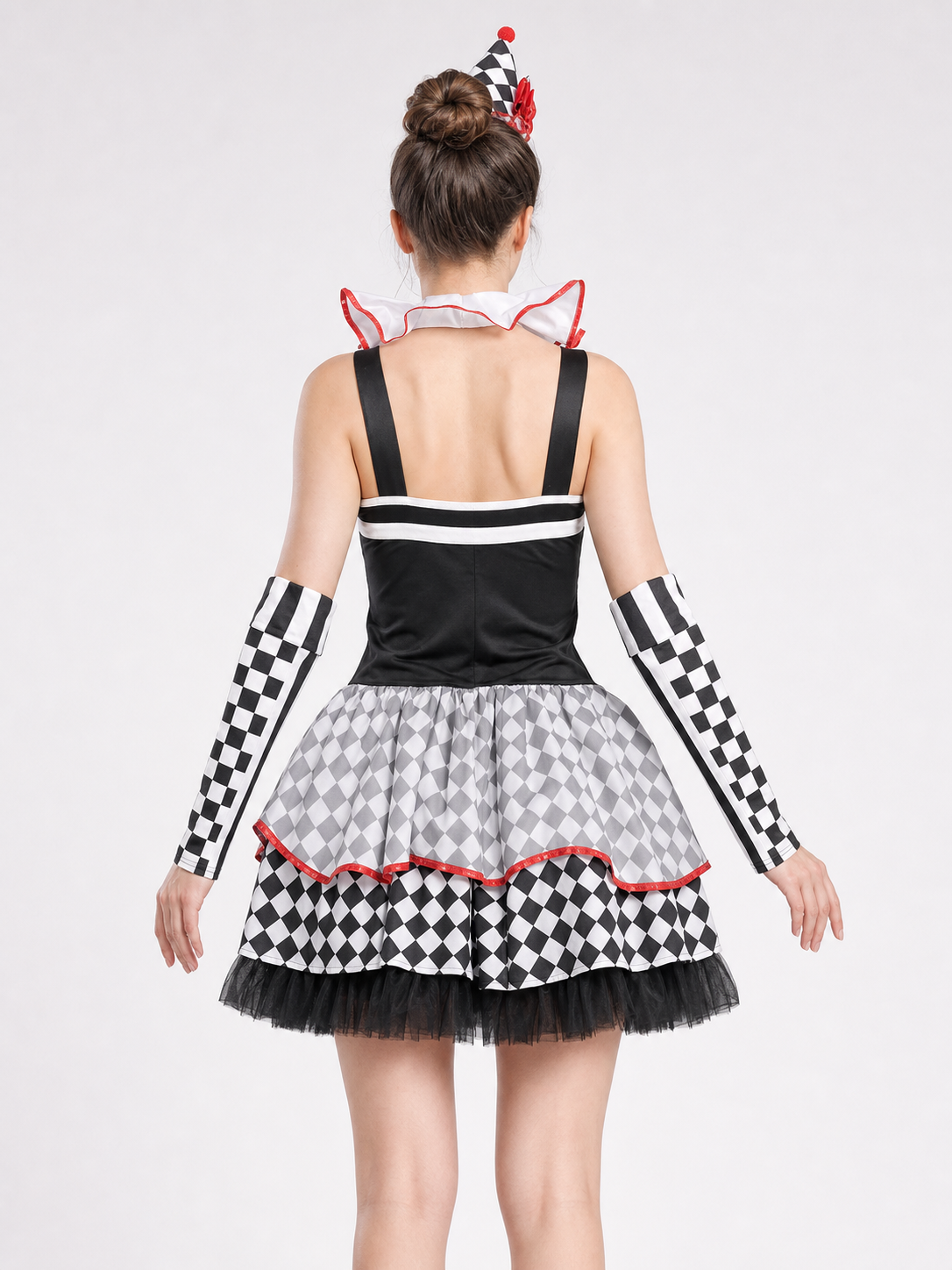 Clown Carnival Costume: Dress, Gloves, and Cap
