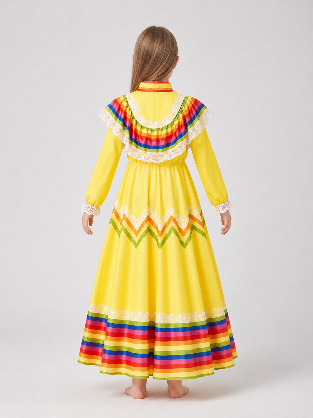 Long Carnival Dress with Lace and Ruffles