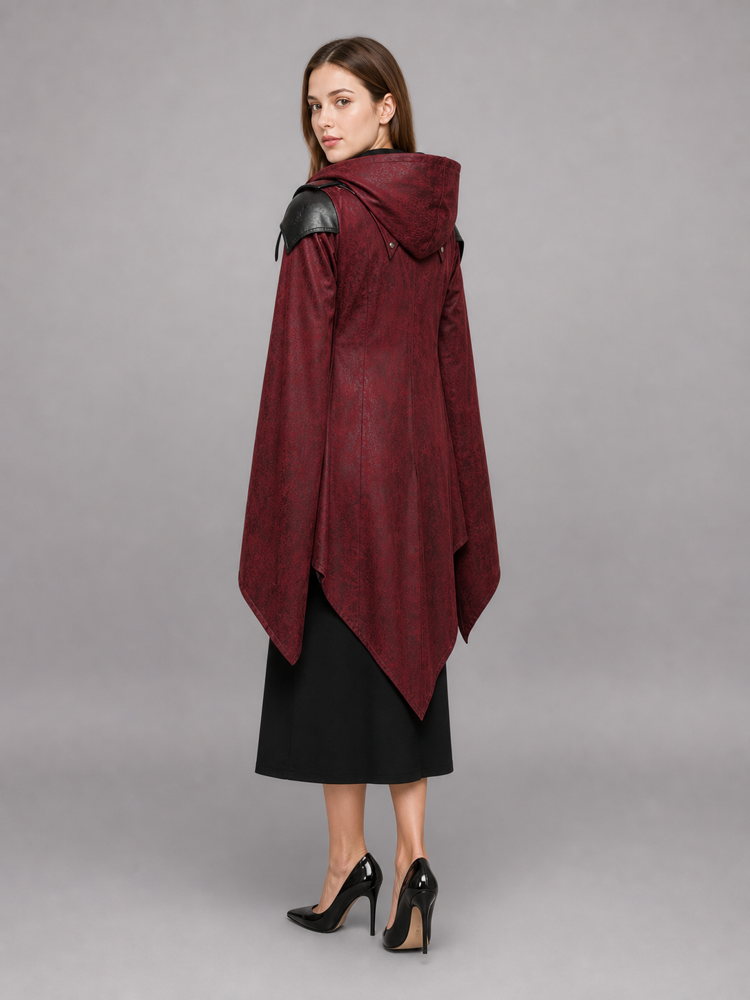 Burgundy Gothic Carnival Cloak with Hood