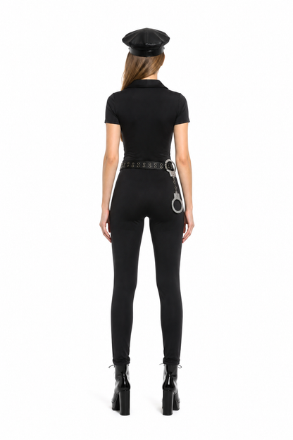 Black Police Officer Jumpsuit with Belt and Handcuffs back view