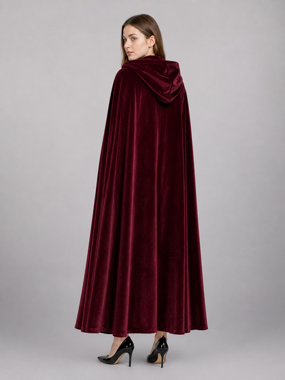 Burgundy Long Carnival Cloak with Hood