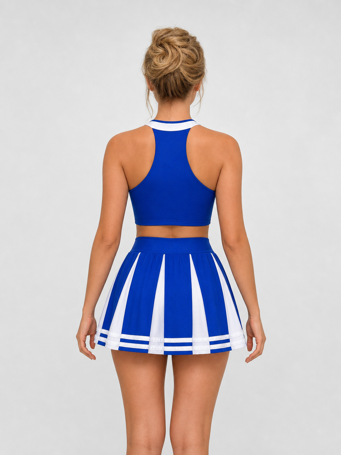 Cheerleading Costume, Top and Skirt, Blue and White back view
