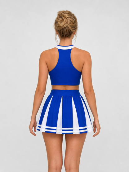 Cheerleading Costume, Top and Skirt, Blue and White back view
