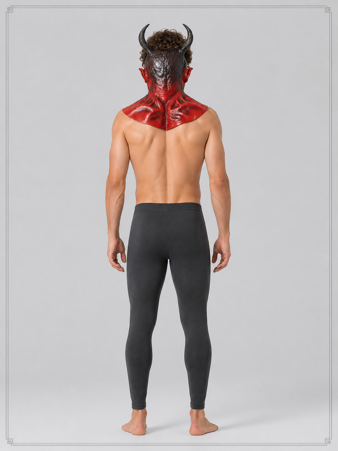 Red-and-Black Halloween Mask with Horns for Cosplay back view