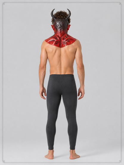 Red-and-Black Halloween Mask with Horns for Cosplay back view