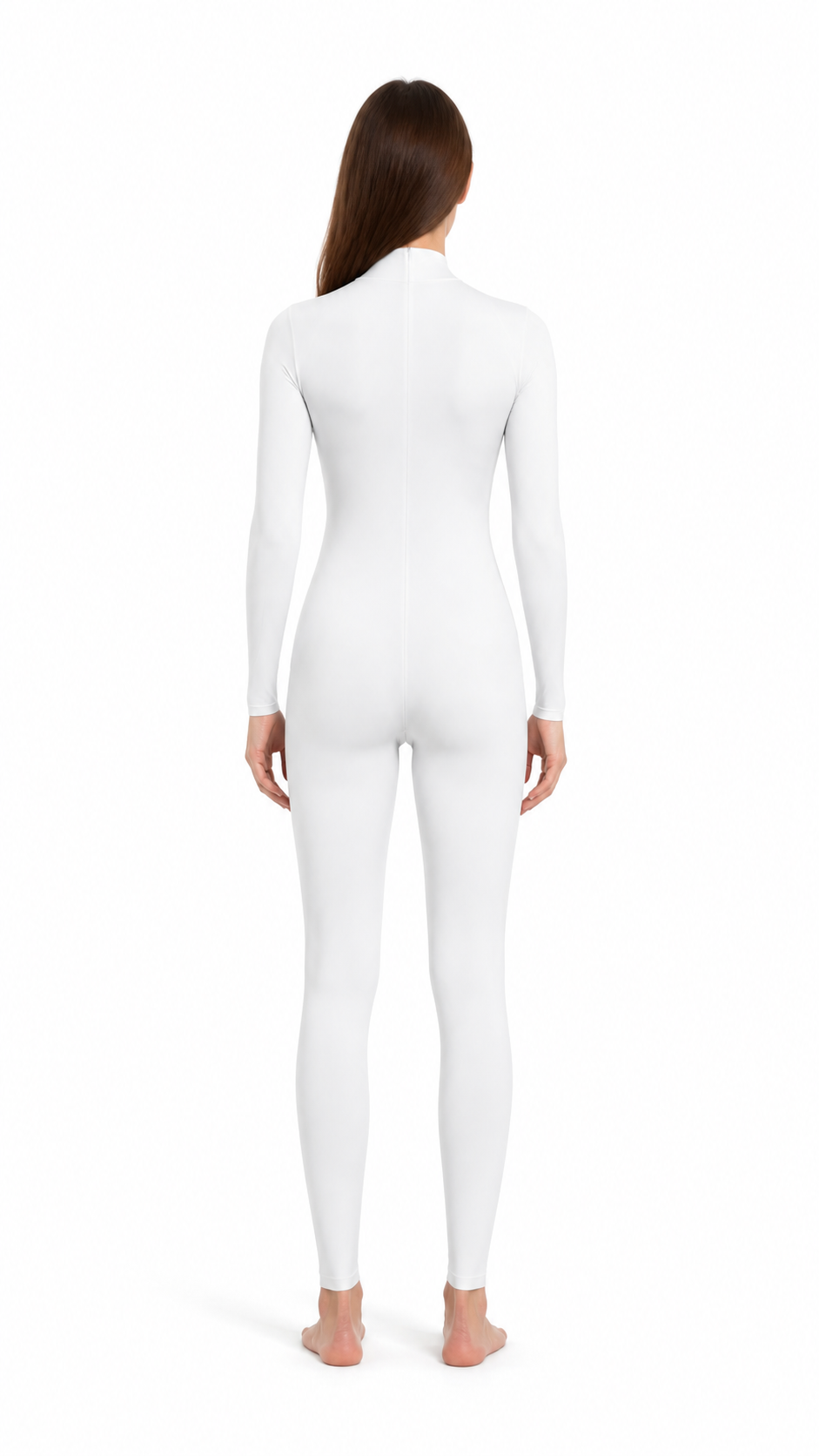 White One-Piece Bodysuit with Hood, Long Sleeves, and Feet back view