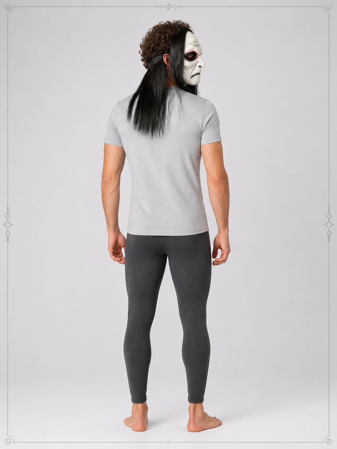 Halloween Mask with Long Black Hair for Cosplay back view