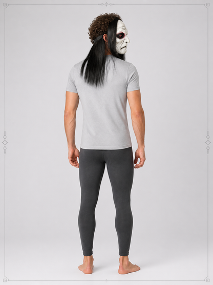 Halloween Mask with Long Black Hair for Cosplay back view