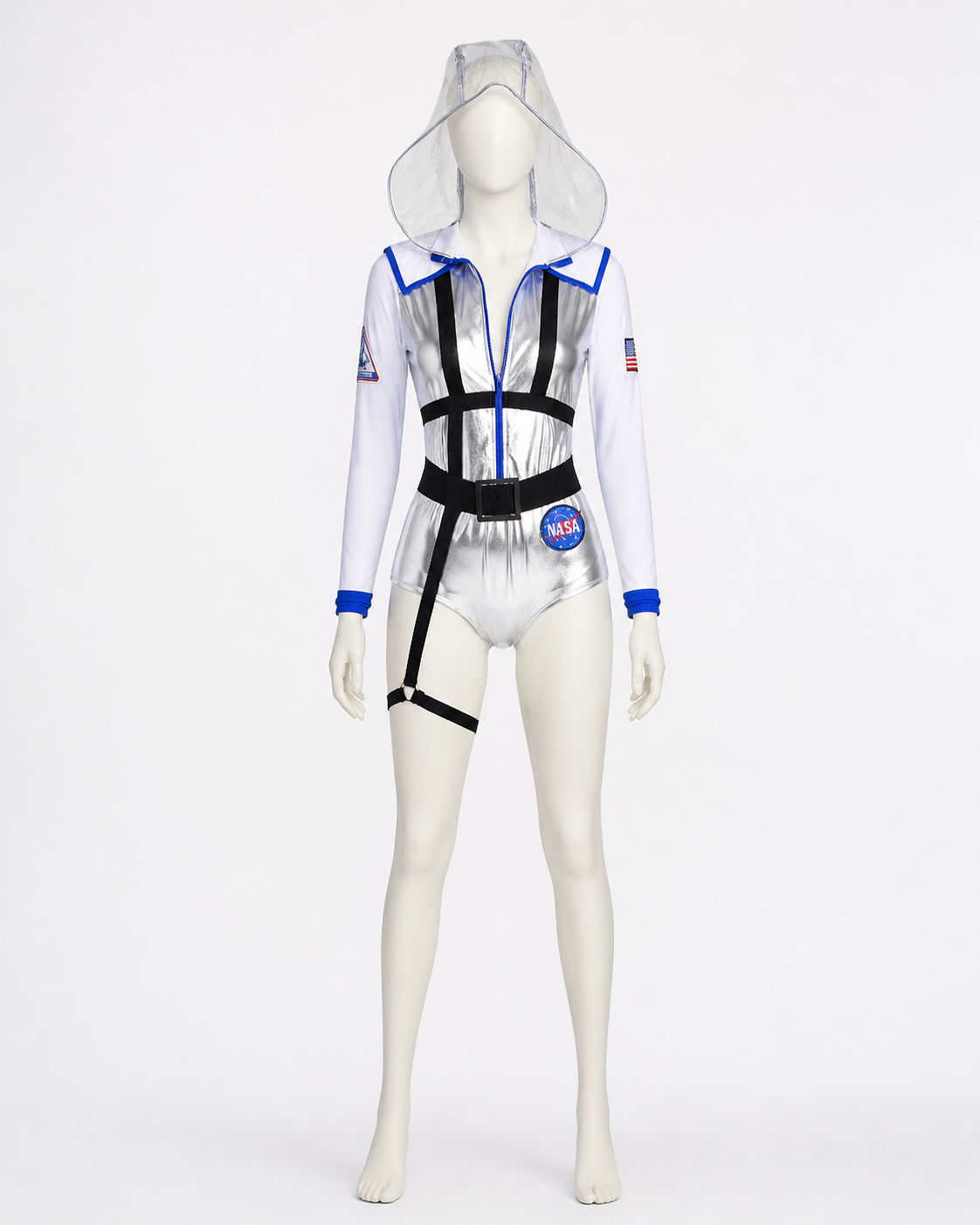 Silver NASA Astronaut Jumpsuit with Hood back view