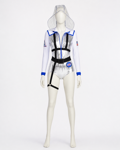 Silver NASA Astronaut Jumpsuit with Hood back view