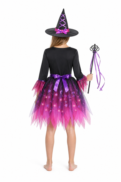 Light-Up Witch Costume with Dress, Hat, and Wand back view
