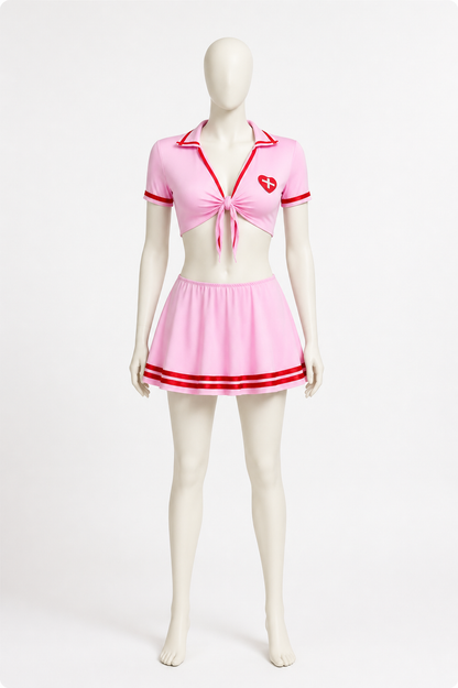 Short Pink Nurse Costume with Red Cross back view