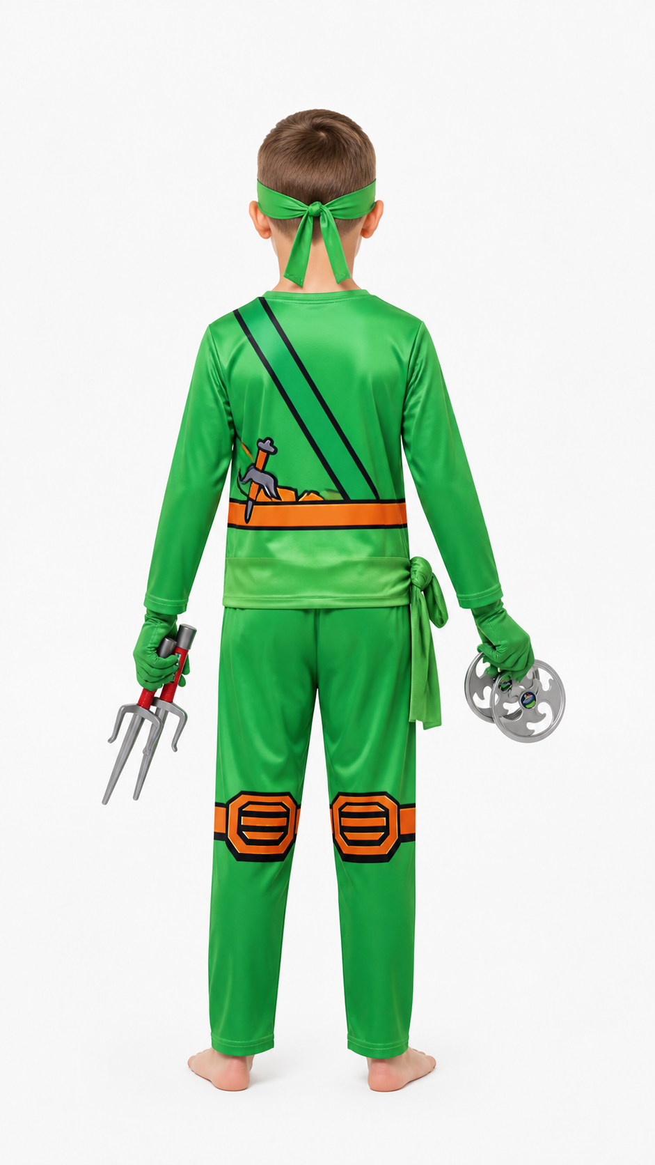 Green Ninja Costume with Mask and Gloves back view