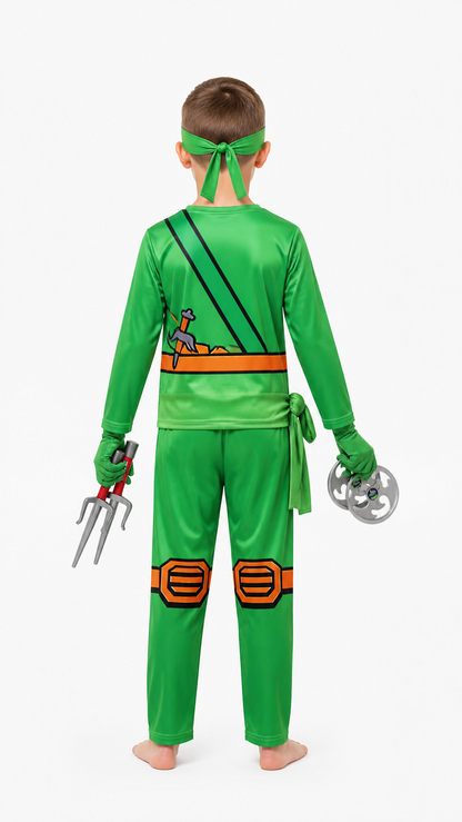 Green Ninja Costume with Mask and Gloves back view