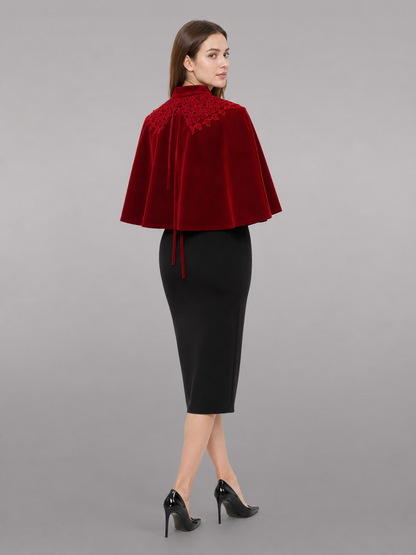 Red Decorative Costume Cloak with Wide Sleeves