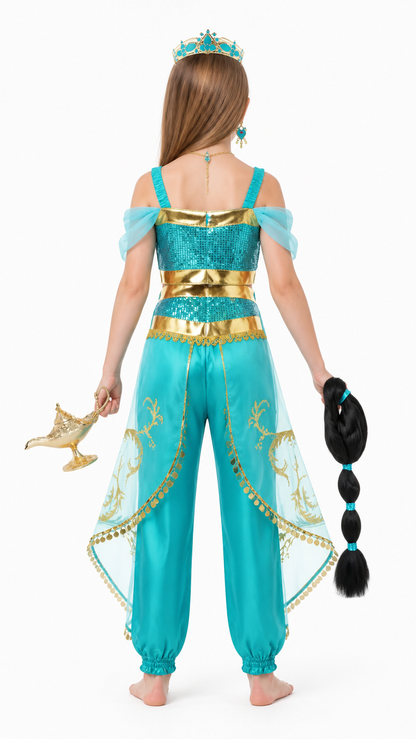 Jasmine Costume with Sequins and Harem Pants for Halloween back view