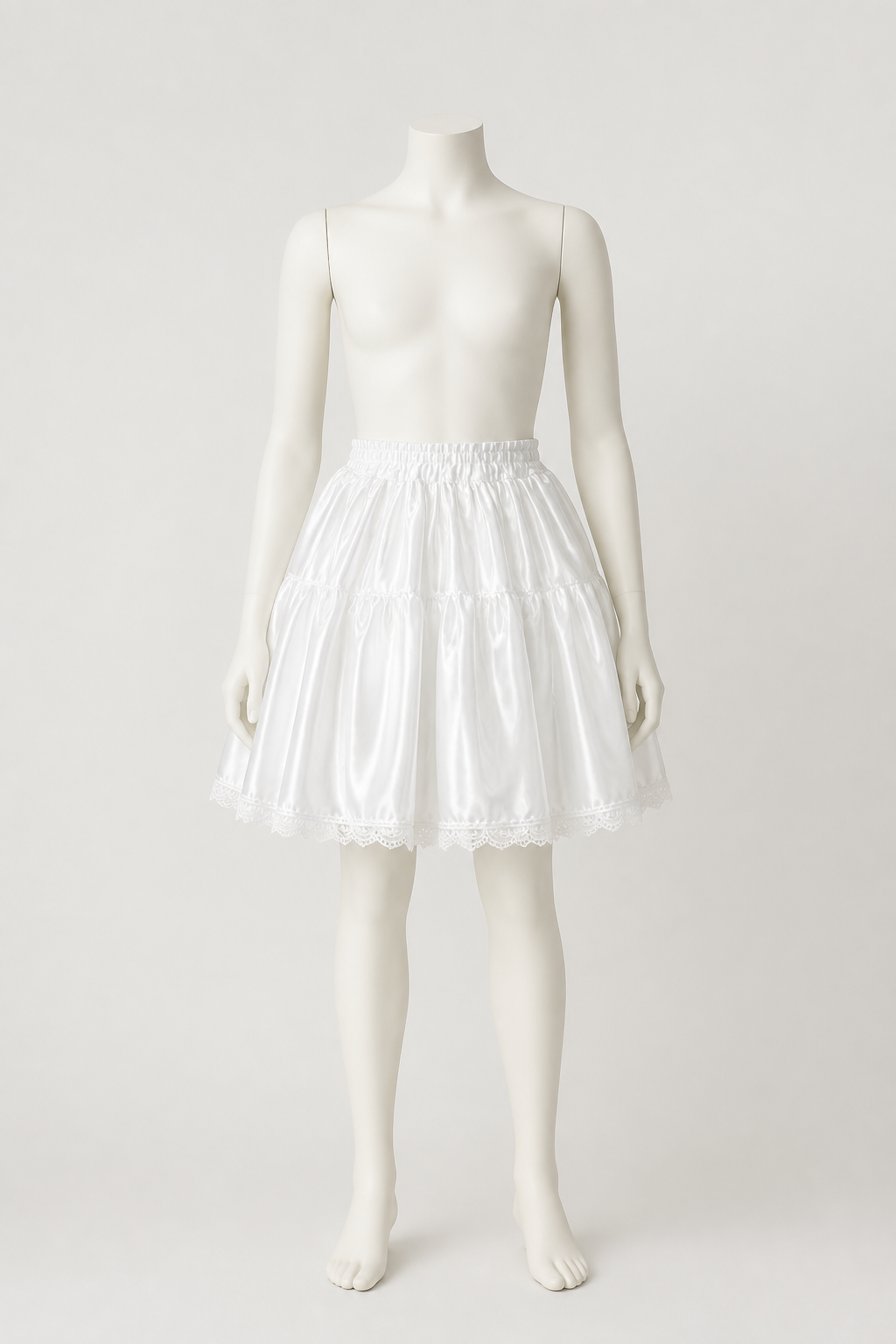 White Full Multi-Layer Skirt with Lace Hem back view