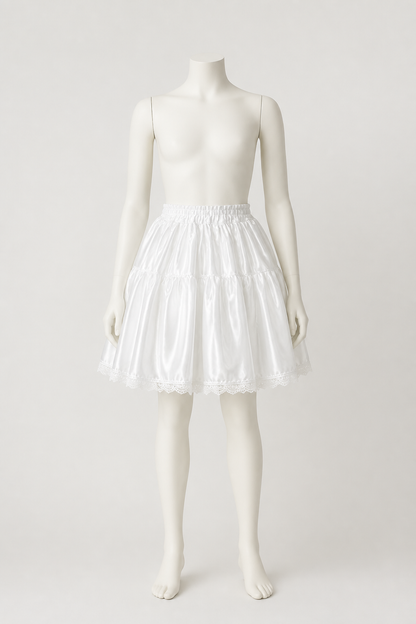 White Full Multi-Layer Skirt with Lace Hem back view