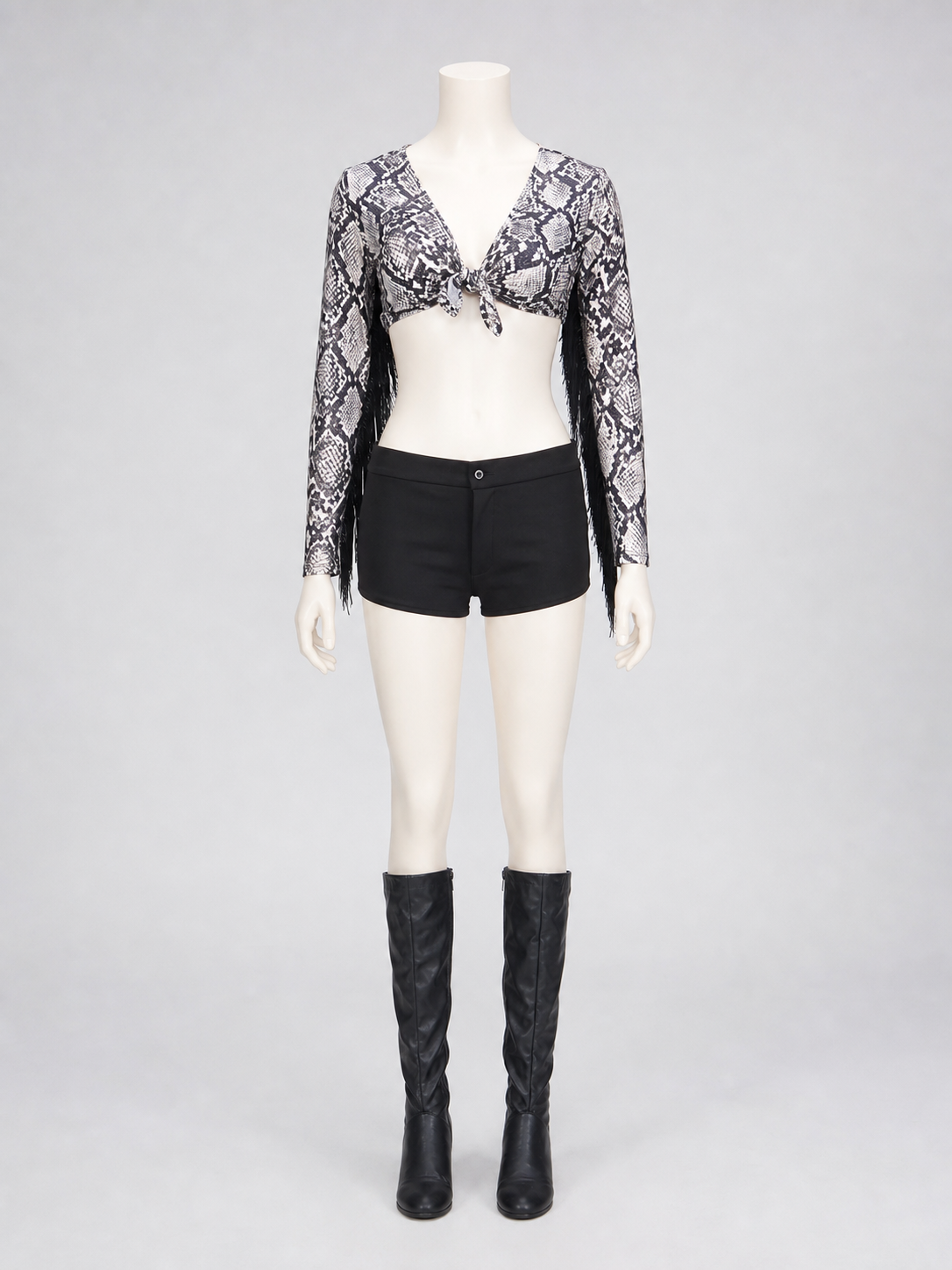 Cropped Jacket with Snakeskin Print and Fringe