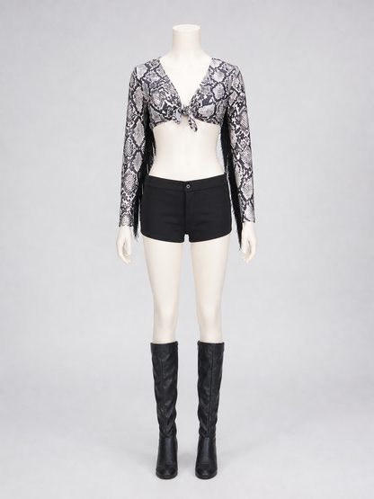 Cropped Jacket with Snakeskin Print and Fringe