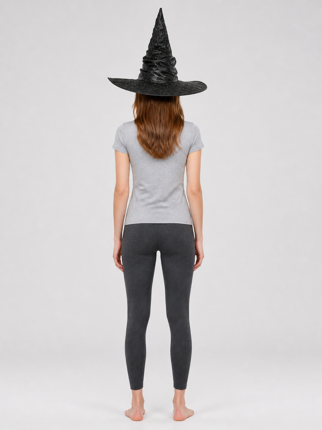 Black Carnival Witch Hat with Silver Decorations back view
