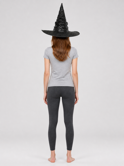 Black Carnival Witch Hat with Silver Decorations back view