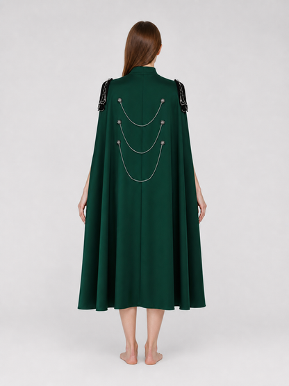 Medieval Gothic Cape Cloak, 1-Piece Sleeveless Stand Collar Front-Open Draped Costume With Metal Chain Details For Cosplay Role Play