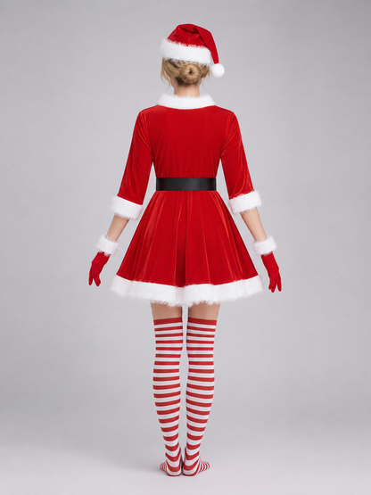 Santa Claus Costume: Dress, Hat, Belt, and Stockings