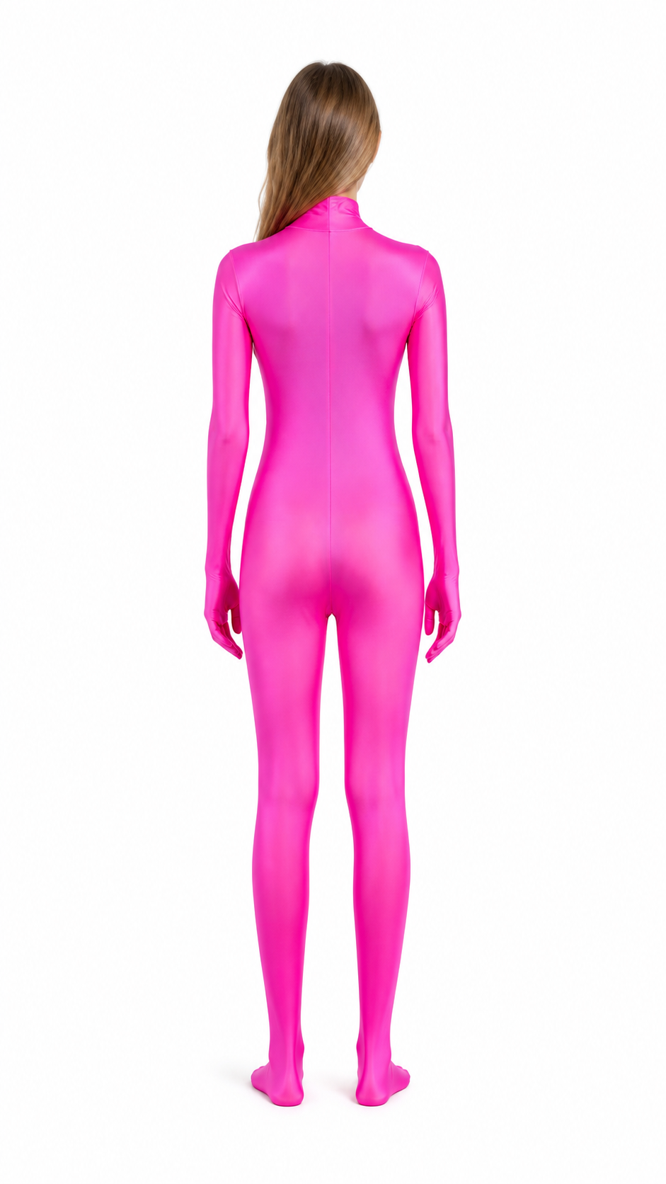 Bright Pink One-Piece Hooded Jumpsuit back view