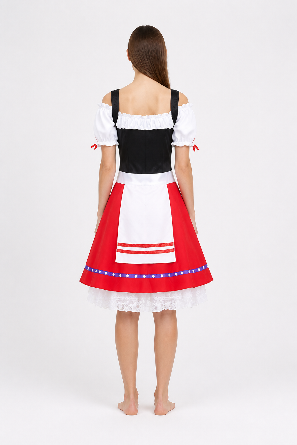 Oktoberfest Dress with Apron and Red Lacing back view