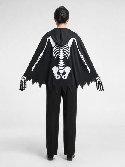 Skeleton Costume with Hood and Gloves back view