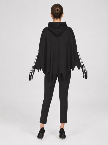 Black Hooded Cape with Skeleton Print back view